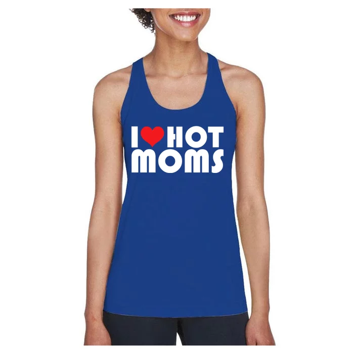 I Love My Hot Moms Gift I Heart My Hot Moms Retro Design Gift Women's Racerback Tank