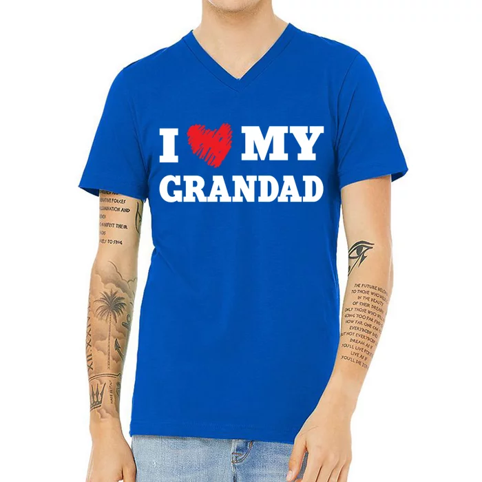 I Love My Grandad Favorite Family Member Valentines Gift V-Neck T-Shirt