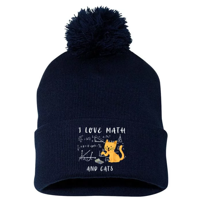 I Love Math And Cats Math Student Mathematician Math Teacher Pom Pom 12in Knit Beanie