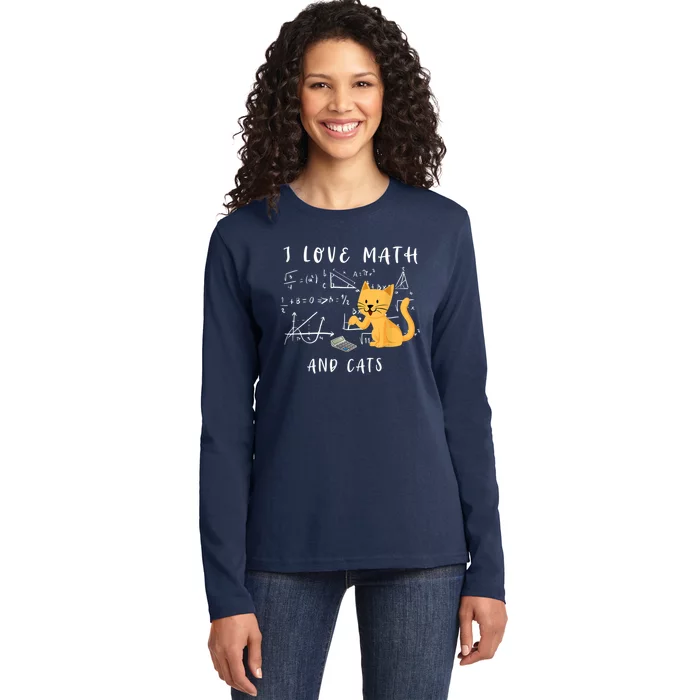 I Love Math And Cats Math Student Mathematician Math Teacher Ladies Long Sleeve Shirt