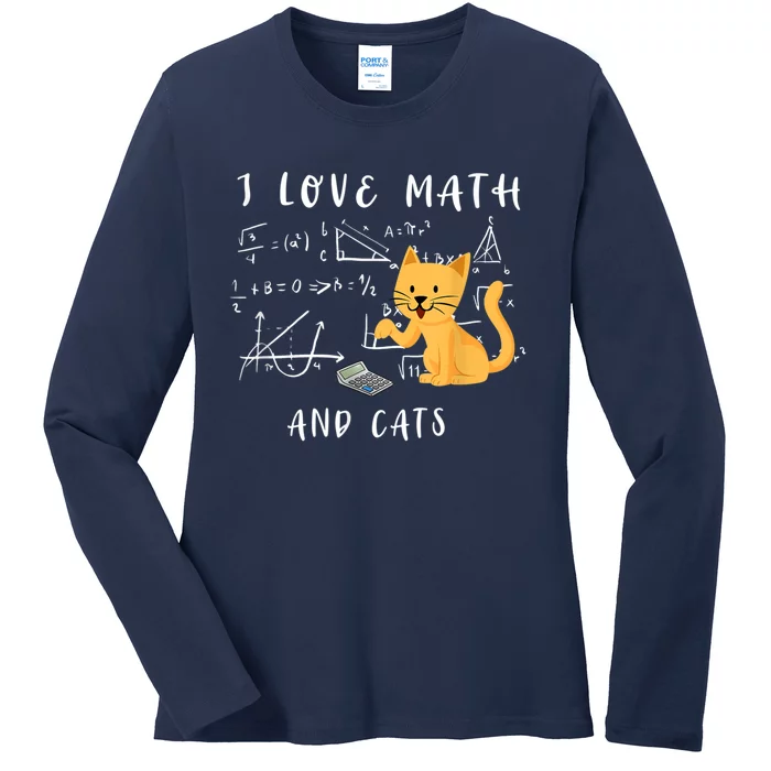 I Love Math And Cats Math Student Mathematician Math Teacher Ladies Long Sleeve Shirt