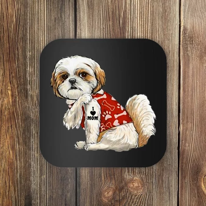 I Love Mom Tattoo Shih Tzu Mom Funny MotherS Day Gift Coaster