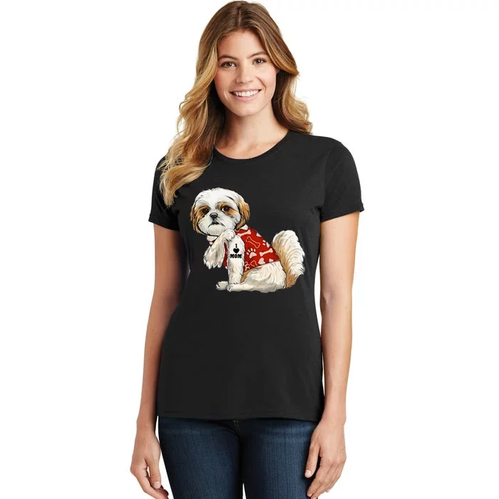 I Love Mom Tattoo Shih Tzu Mom Funny MotherS Day Gift Women's T-Shirt