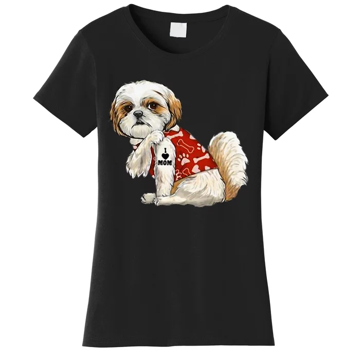 I Love Mom Tattoo Shih Tzu Mom Funny MotherS Day Gift Women's T-Shirt