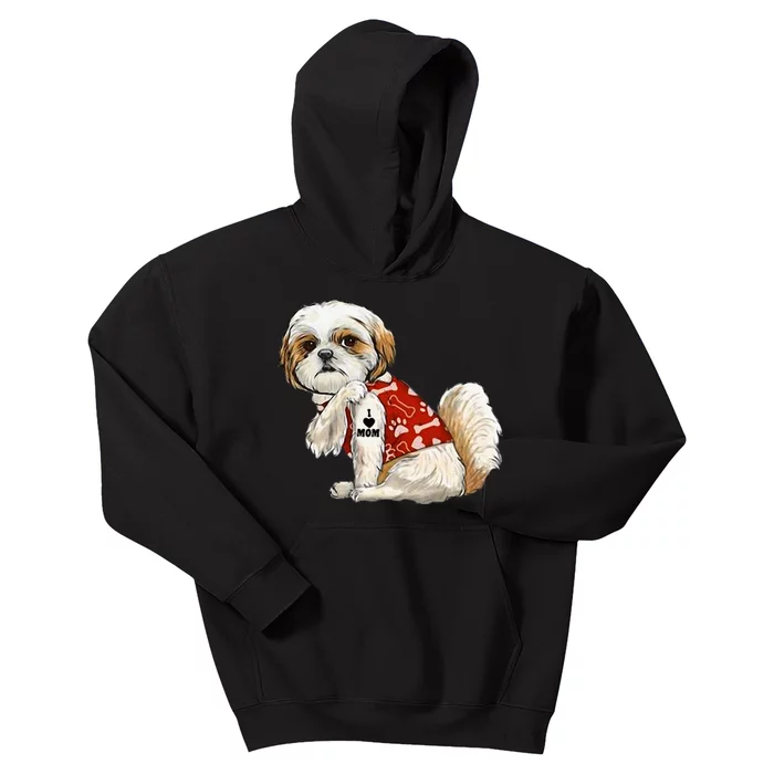 I Love Mom Tattoo Shih Tzu Mom Funny MotherS Day Gift Kids Hoodie