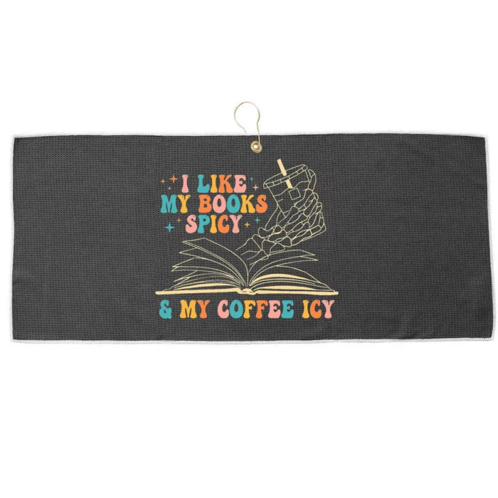 I Like My Books Spicy And My Coffee Icy Skeleton Hand Book Large Microfiber Waffle Golf Towel