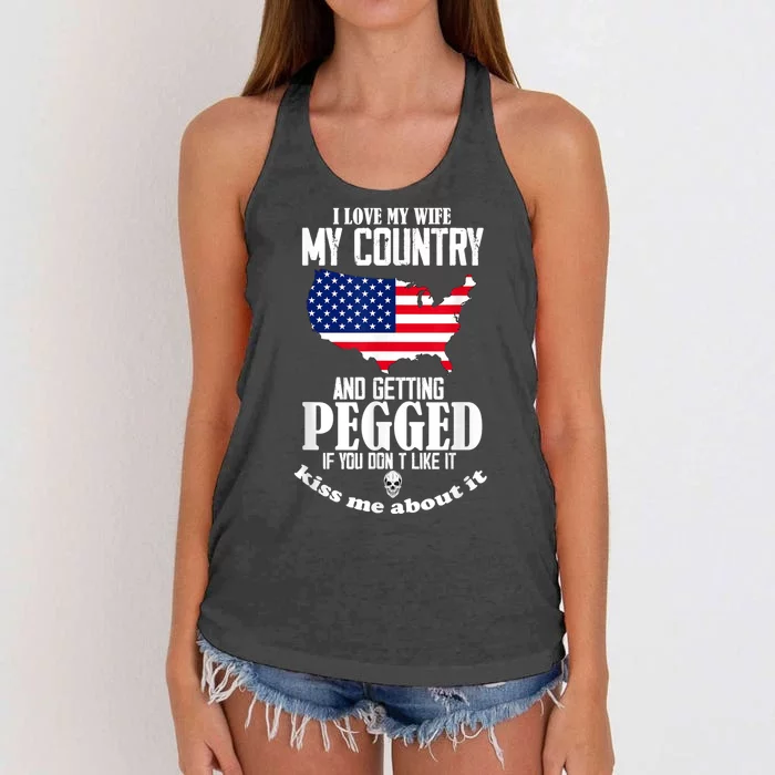 I Love My Wife My Country And Getting Pegged Women's Knotted Racerback Tank