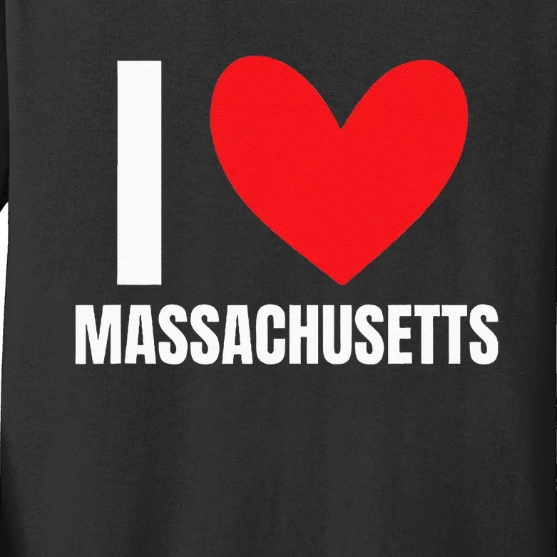 I Love Massachusetts State Boston Worcester New England Kids Long Sleeve Shirt