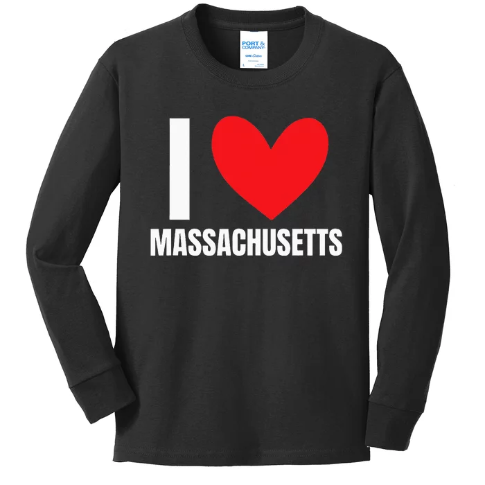 I Love Massachusetts State Boston Worcester New England Kids Long Sleeve Shirt