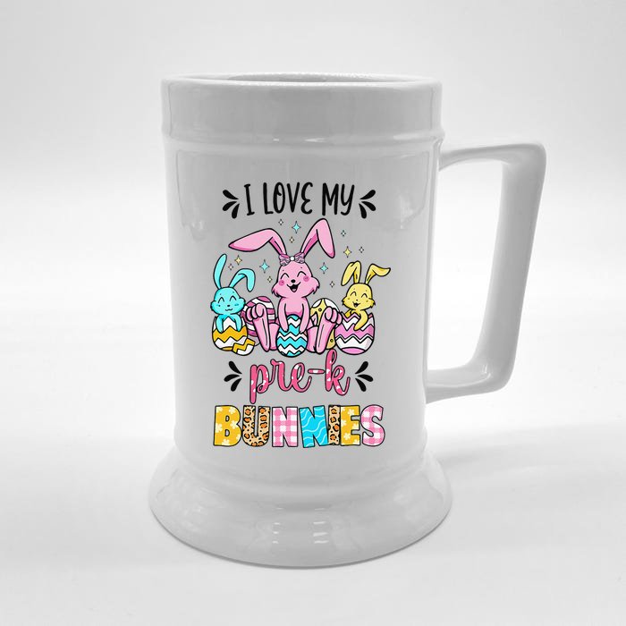 I Love My Pre K Bunnies Cute Teacher Easter Day Bunny Egg Front & Back Beer Stein