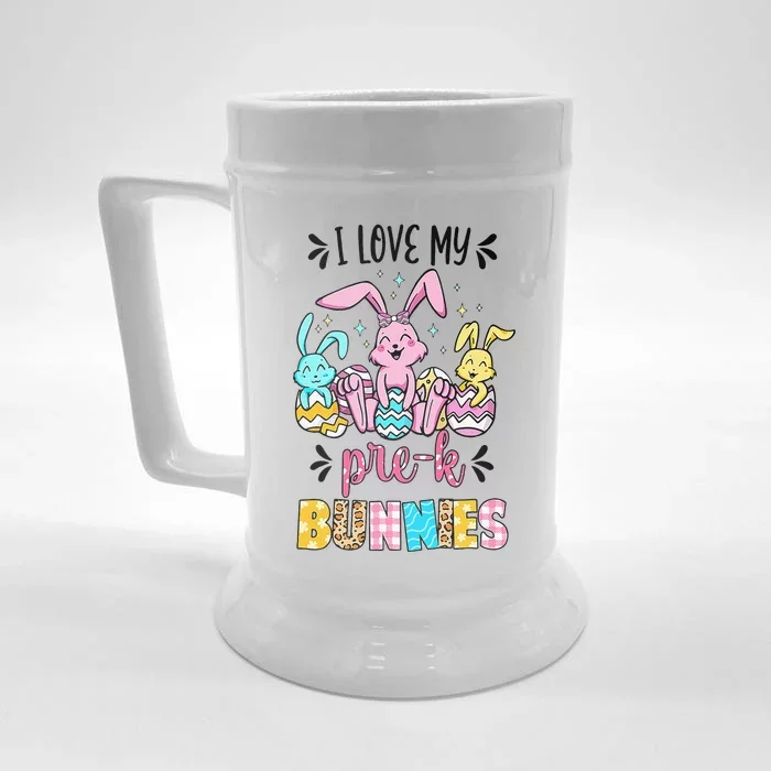 I Love My Pre K Bunnies Cute Teacher Easter Day Bunny Egg Front & Back Beer Stein