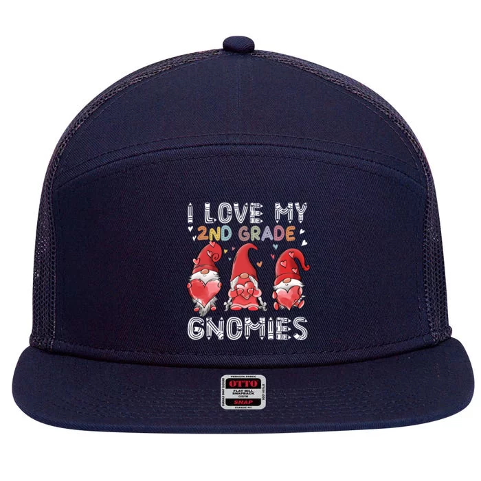 I Love My 2Nd Grade Gnomies Funny Valentine Heart Teacher Great Gift 7 Panel Mesh Trucker Snapback Hat