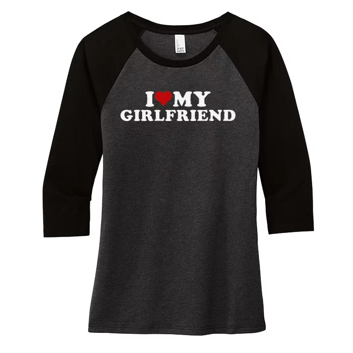 I Love My Hot Girlfriend Heart Design Women's Tri-Blend 3/4-Sleeve Raglan Shirt