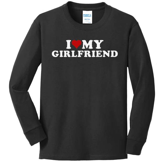 I Love My Hot Girlfriend Heart Design Kids Long Sleeve Shirt