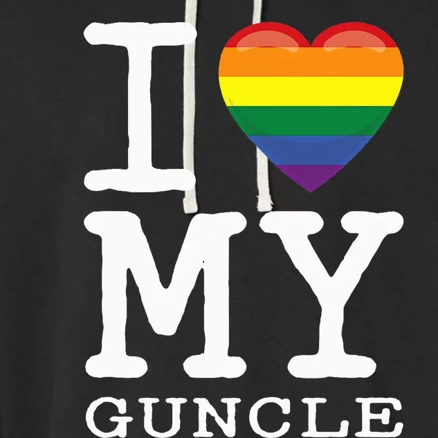 I Love My Guncle Gay Homosexual Rainbow Heart Uncle Nephew Garment-Dyed Fleece Hoodie