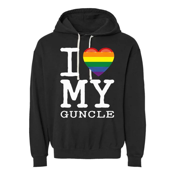 I Love My Guncle Gay Homosexual Rainbow Heart Uncle Nephew Garment-Dyed Fleece Hoodie