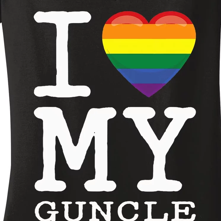 I Love My Guncle Gay Homosexual Rainbow Heart Uncle Nephew Women's V-Neck T-Shirt