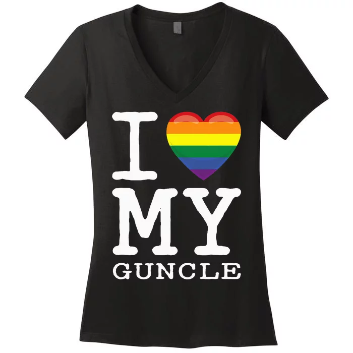 I Love My Guncle Gay Homosexual Rainbow Heart Uncle Nephew Women's V-Neck T-Shirt