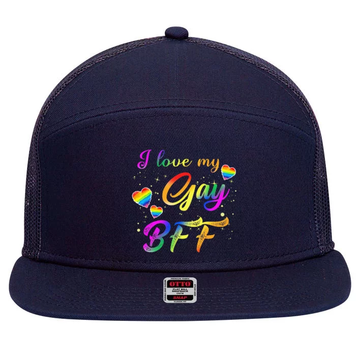 I Love My Gay Bff Proud Best Friend Heart Lgbt Pride Month 7 Panel Mesh Trucker Snapback Hat