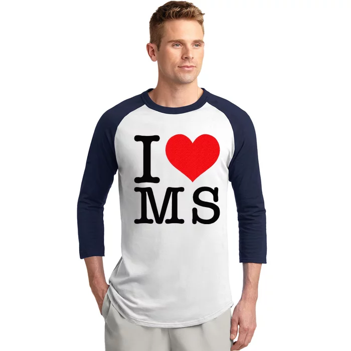 I Love MS Mississippi Heart Lover Resident State Pride Baseball Sleeve Shirt