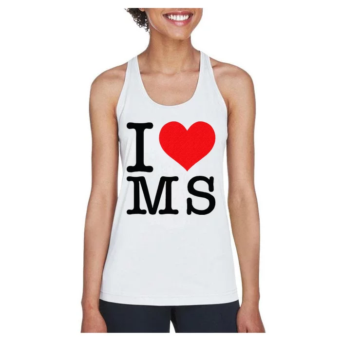 I Love MS Mississippi Heart Lover Resident State Pride Women's Racerback Tank