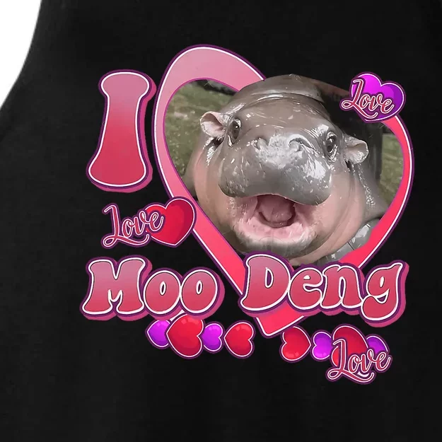 I Love Moo Deng Baby Hippo Ladies Tri-Blend Wicking Tank