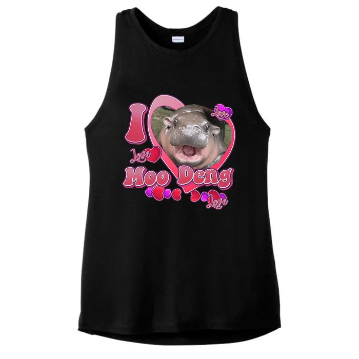 I Love Moo Deng Baby Hippo Ladies Tri-Blend Wicking Tank