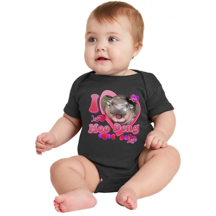 I Love Moo Deng Baby Hippo Baby Bodysuit