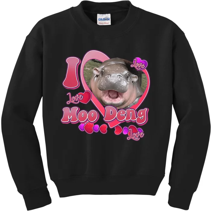 I Love Moo Deng Baby Hippo Kids Sweatshirt