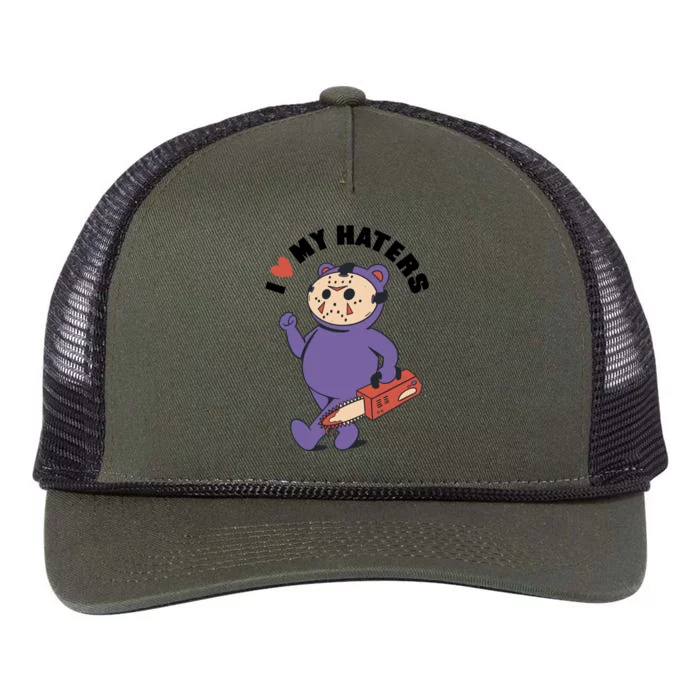 I Love My Haters Teddy Bear Retro Rope Trucker Hat Cap