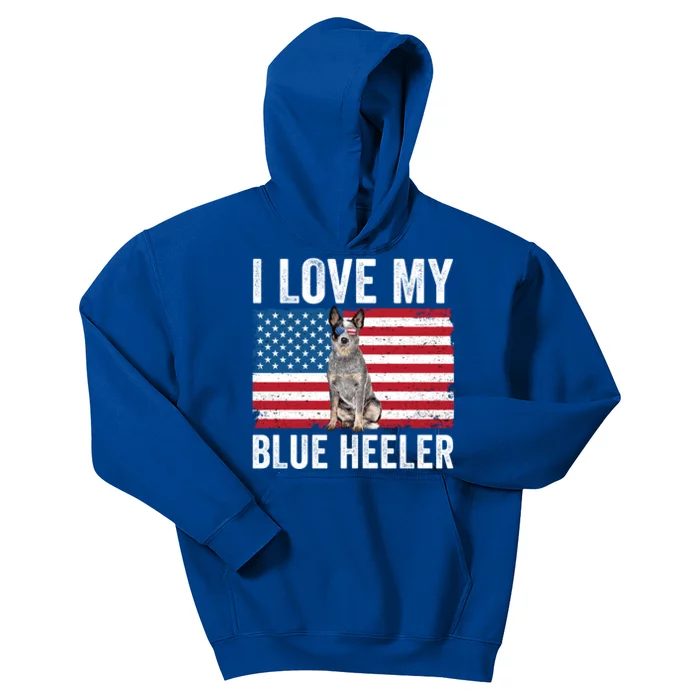 I Love My Blue Heeler Australian Cattle Dog American Flag Gift Kids Hoodie