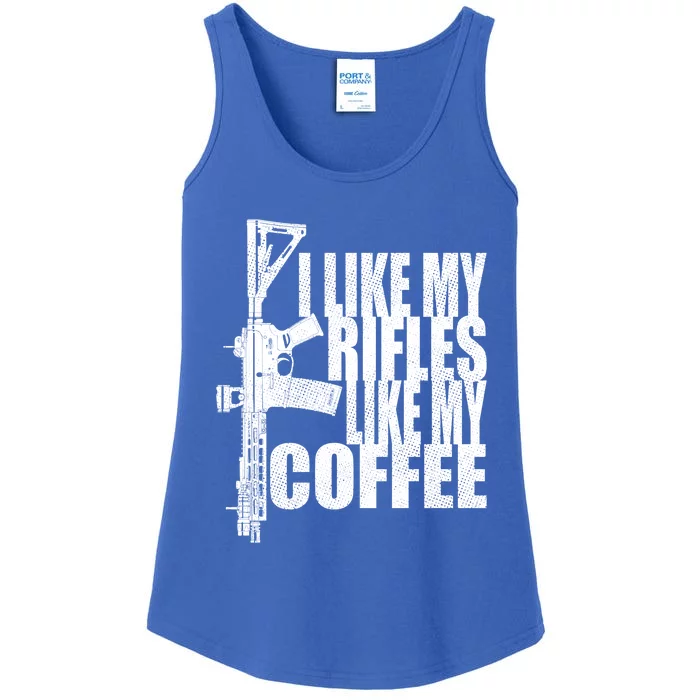 I Like My Rifles Like My Coffee Back Design Gift Ladies Essential Tank