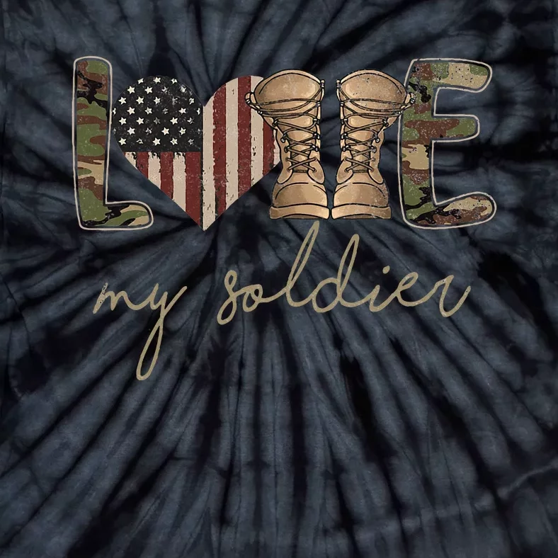 I Love My Soldier Military Army Wife USA Camour Flag Tie-Dye T-Shirt