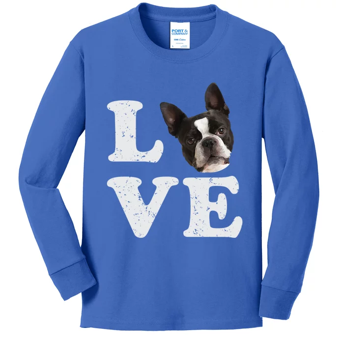 I Love My Boston Terrier Gift Dog Lovers Gift Kids Long Sleeve Shirt