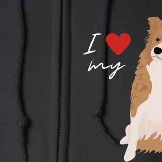 I Love My White & Red Merle Border Collie Dog Lover Full Zip Hoodie