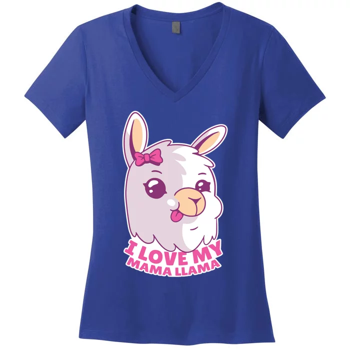 I Love My Mama Llama Gift Cute Family Graphic Funny Gift Women's V-Neck T-Shirt