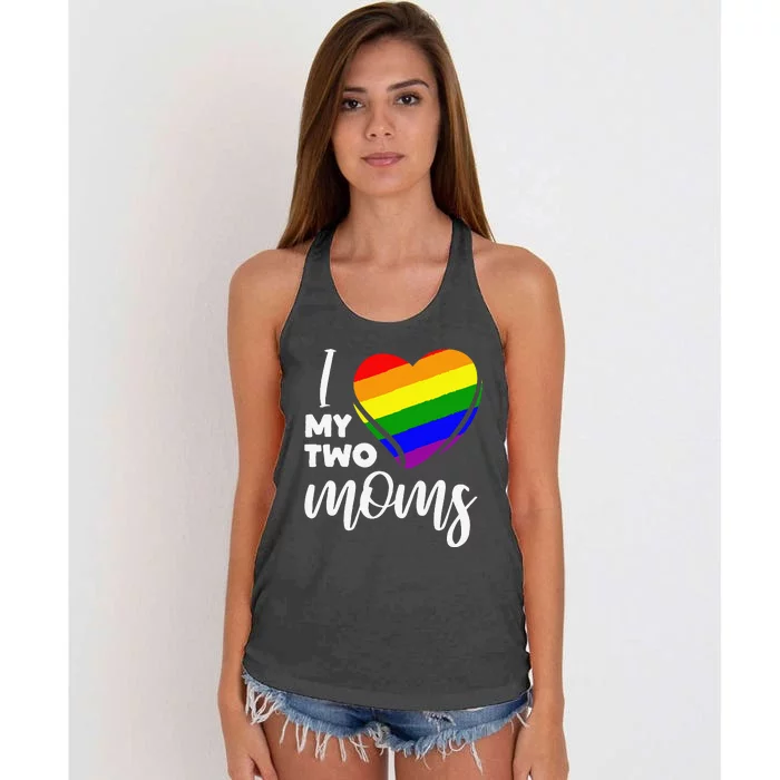 I Love My Two Moms Lesbian LGBT Pride Gift Women's Knotted Racerback Tank