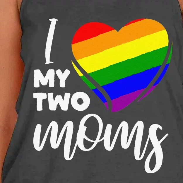 I Love My Two Moms Lesbian LGBT Pride Gift Women's Knotted Racerback Tank