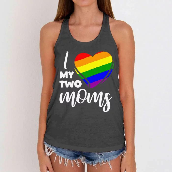 I Love My Two Moms Lesbian LGBT Pride Gift Women's Knotted Racerback Tank