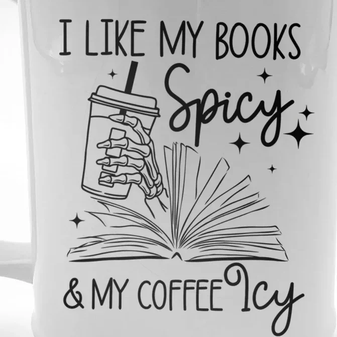 I Like My Books Spicy And My Coffee Icy Skeleton Hand Book Lover Front & Back Beer Stein