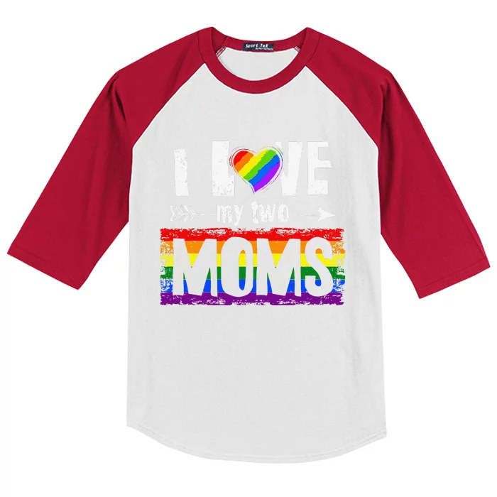 I Love My Two Moms Lesbian LGBT Pride Gifts For Kids Colorblock Raglan Jersey