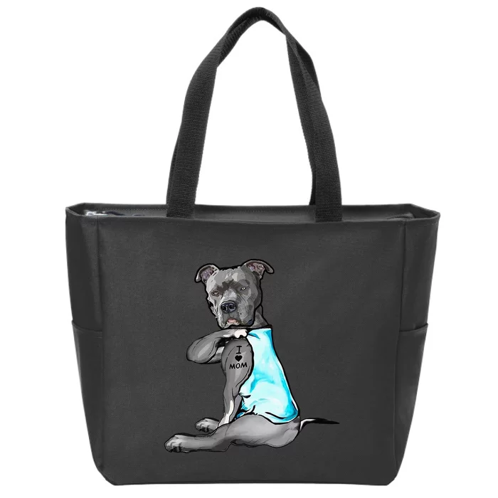 I Love Mom Tattoo Pitbull Dog Lover Women Gift Pitbull Mom Zip Tote Bag