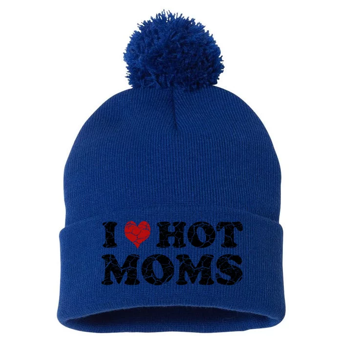 I Love Moms Funny Red Heart Love Moms I Love My Mama Cute Gift Pom Pom 12in Knit Beanie