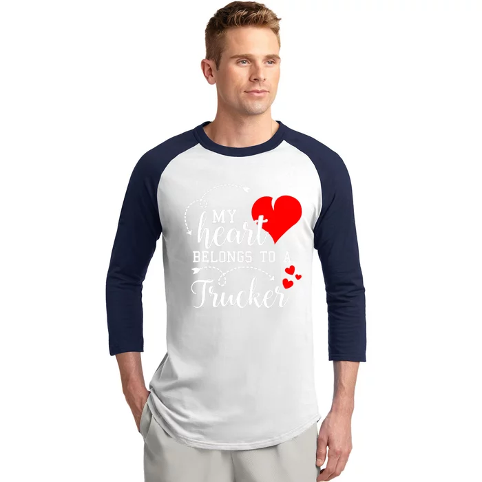 I Love My Trucker Husband Wife Gifts Valentines Day Baseball Sleeve Shirt