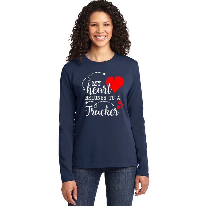 I Love My Trucker Husband Wife Gifts Valentines Day Ladies Long Sleeve Shirt