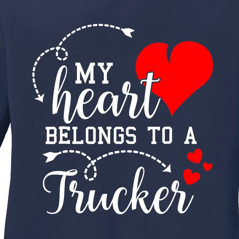 I Love My Trucker Husband Wife Gifts Valentines Day Ladies Long Sleeve Shirt