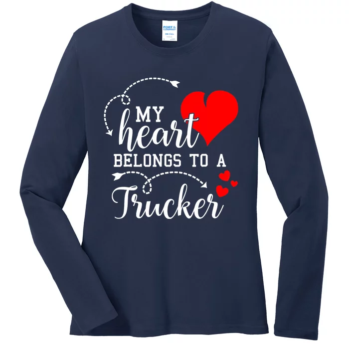 I Love My Trucker Husband Wife Gifts Valentines Day Ladies Long Sleeve Shirt