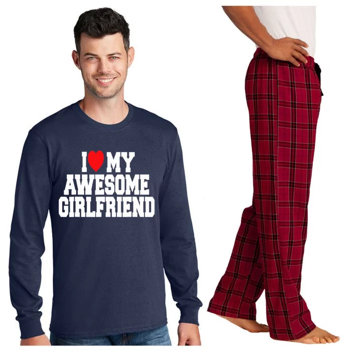 I Love My Awesome Girlfriend Couples Valentines Day Long Sleeve Pajama Set