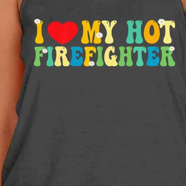 I Love My Hot Firefighter Boyfriend Couple Matching Women's Knotted Racerback Tank