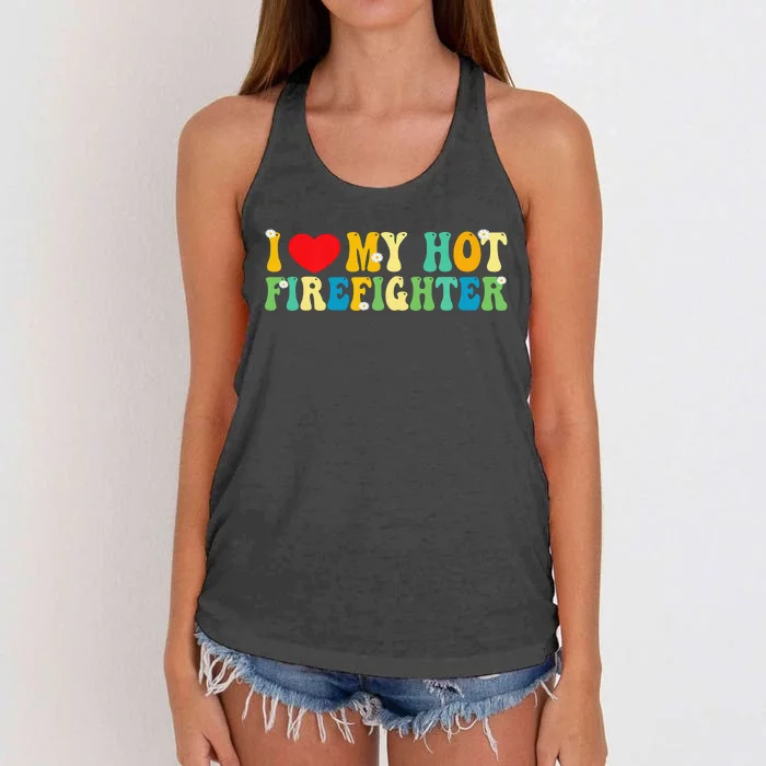 I Love My Hot Firefighter Boyfriend Couple Matching Women's Knotted Racerback Tank